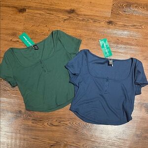 SHEIN Green and Blue Crop Tops